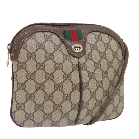 GUCCI GG Canvas Web Sherry Line Shoulder Bag Pvc Leather Beige Green - Picture 1 of 16